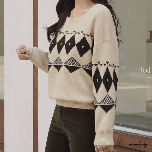 LEA69 軟綿綿菱格紋針織上衣 