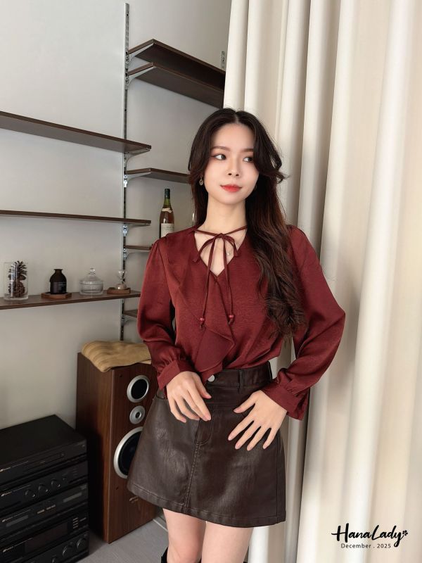 WQA05 波浪領微光澤壓紋雪紡 