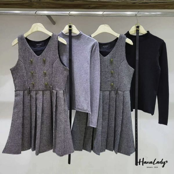 FEA31 復古上衣格紋背心短洋SET 