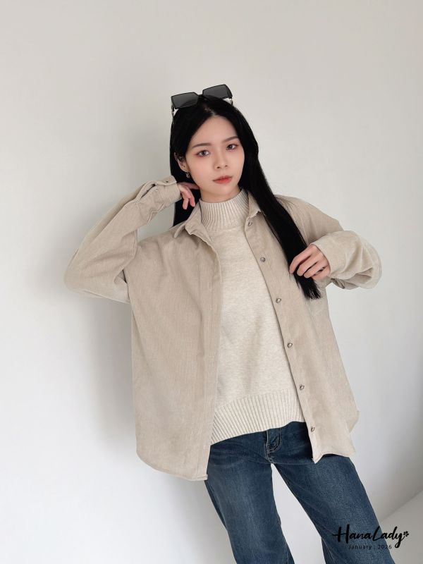 LEA39 高質感克羅心釦絨布襯衫 