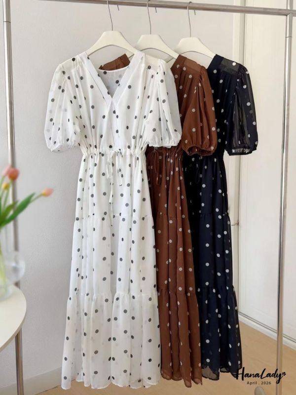LFA22 復古點點雪紡長洋 