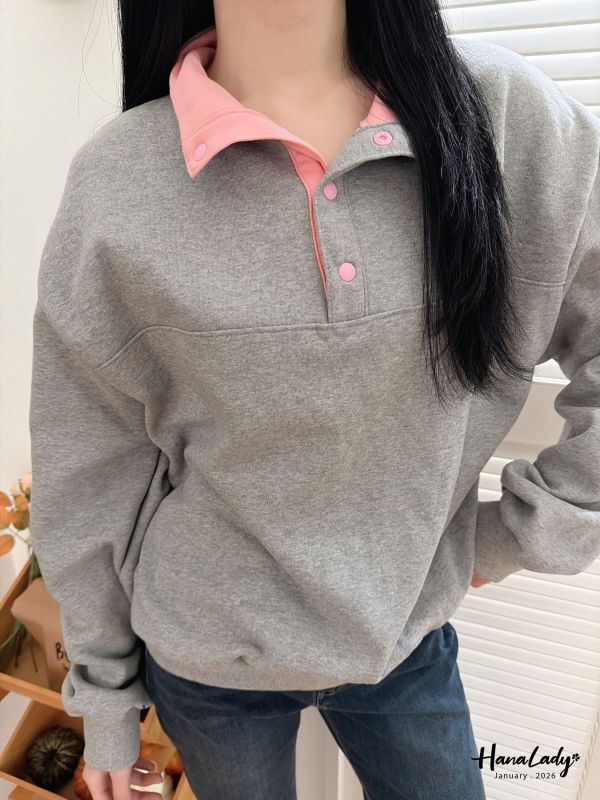 LEA79 配色排釦翻領內刷毛上衣 