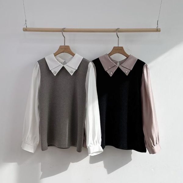 WQA50 蝴蝶釘珠領針織上衣 