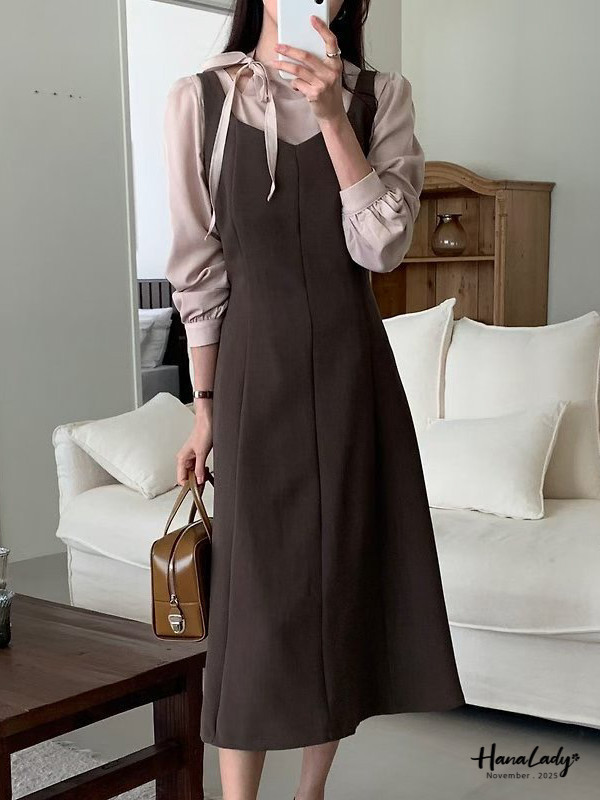 WJA99 顯瘦V領收腰綁帶長洋 