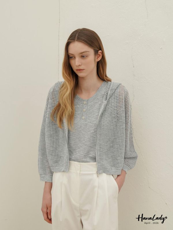 LFB01 勾針織連帽拉鍊外套 