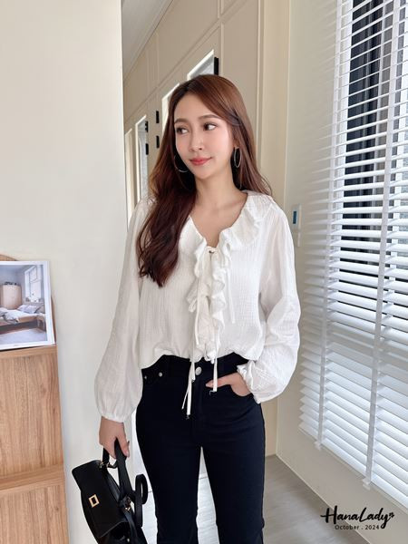 FTA15 浪漫荷葉領綁帶上衣 