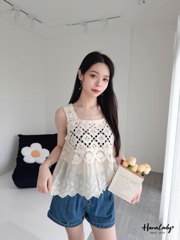 LFA23 小花編織刺繡背心 