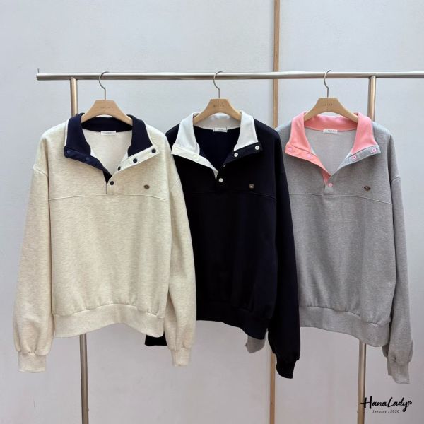 LEA79 配色排釦翻領內刷毛上衣 