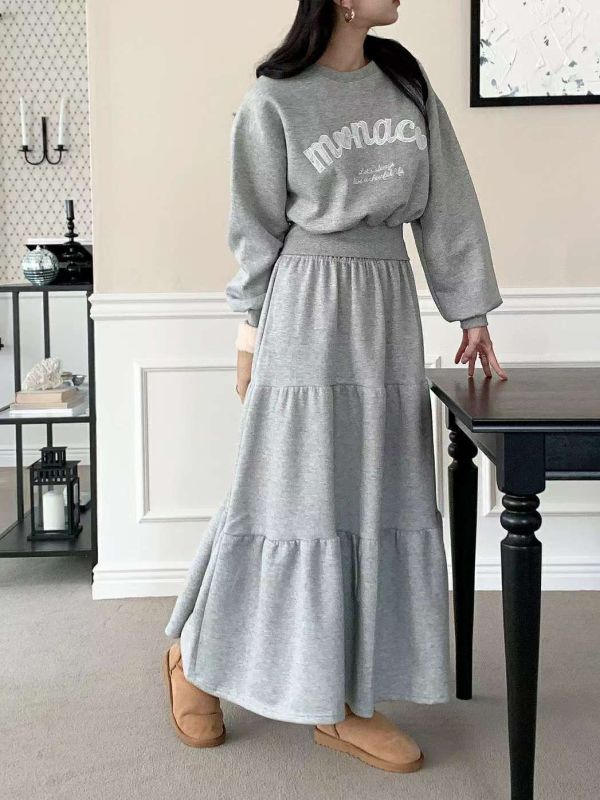 WQB12 蕾絲字母內刷毛蛋糕裙套裝 