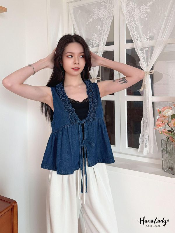 LFA80 甜酷綁結牛仔背心 