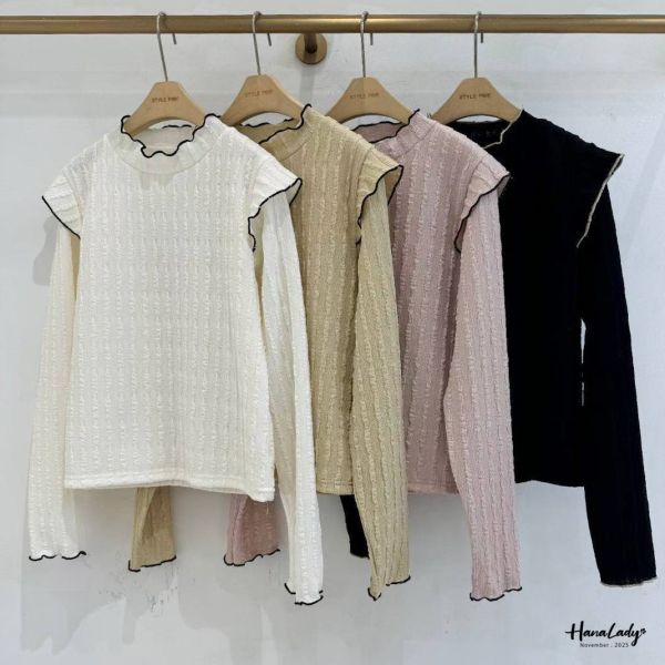 WJA33 QQ木耳滾邊抓皺上衣 