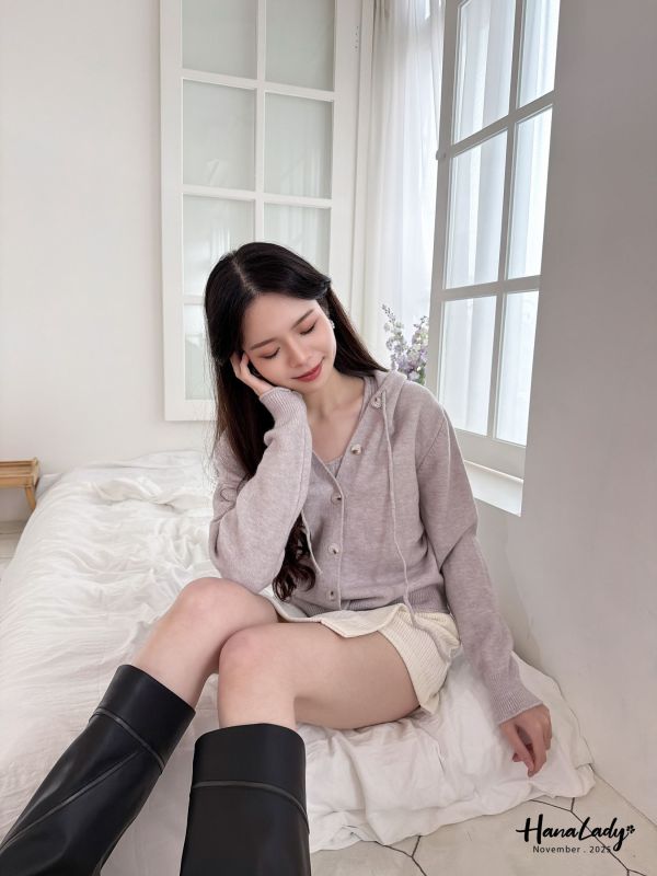 WJA05 兩件式抽繩木紋釦針織衫 