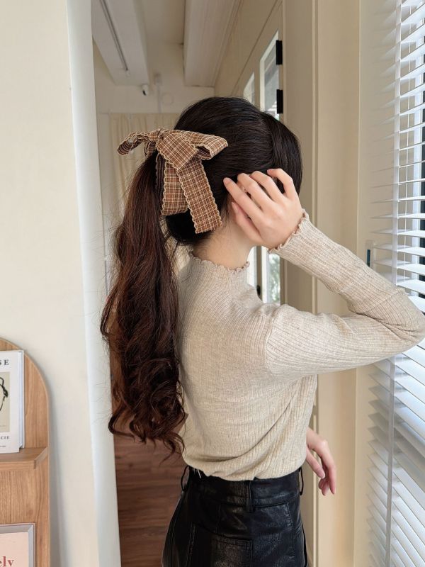 WQB43 格紋垂墜蝴蝶結香蕉夾 