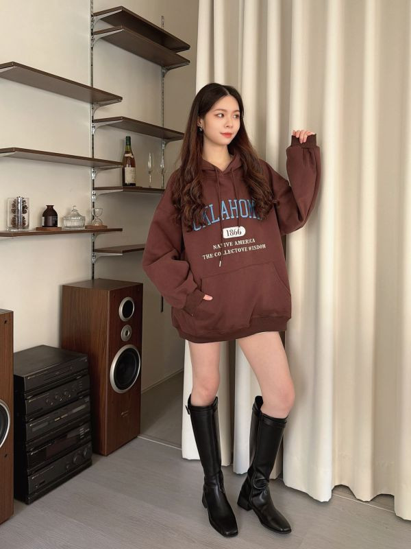 WQA17 刺繡1866字母內刷絨帽T 