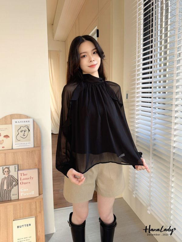 WQA14 浪漫波浪線條雪紡上衣 