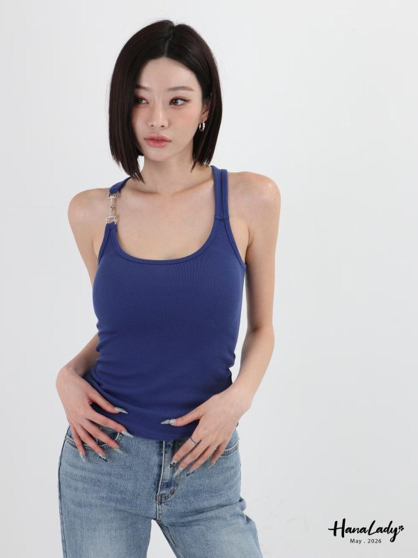 LWA61 單肩金鍊設計U領背心 