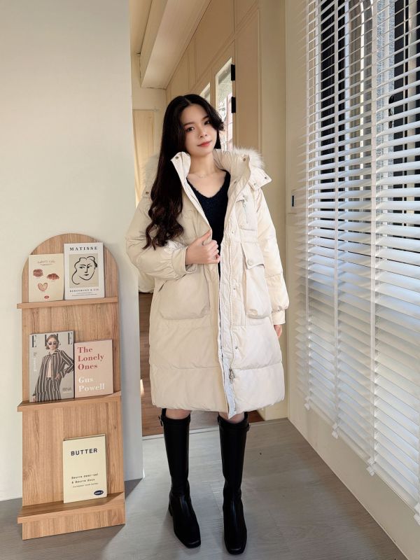 WQB32 鴨絨浣熊毛可拆長版外套 