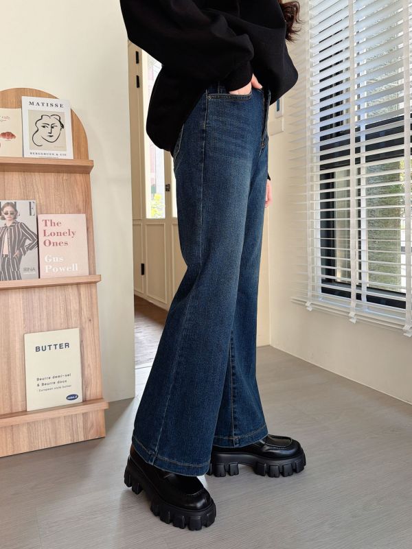 WQB15 冬季必收磨毛喇叭丹寧褲 