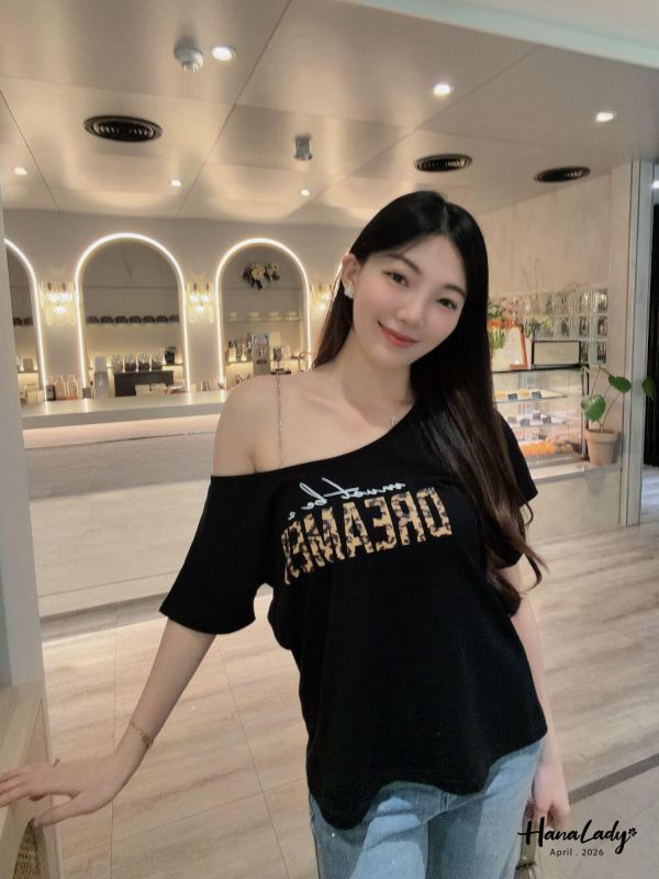 LFB12 豹紋字母大圓領T恤 