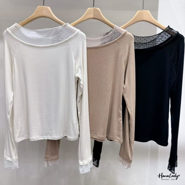 WJA89 點點紗針織寬領上衣 