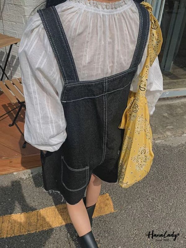 WLA37 休閒女孩線條吊帶褲 