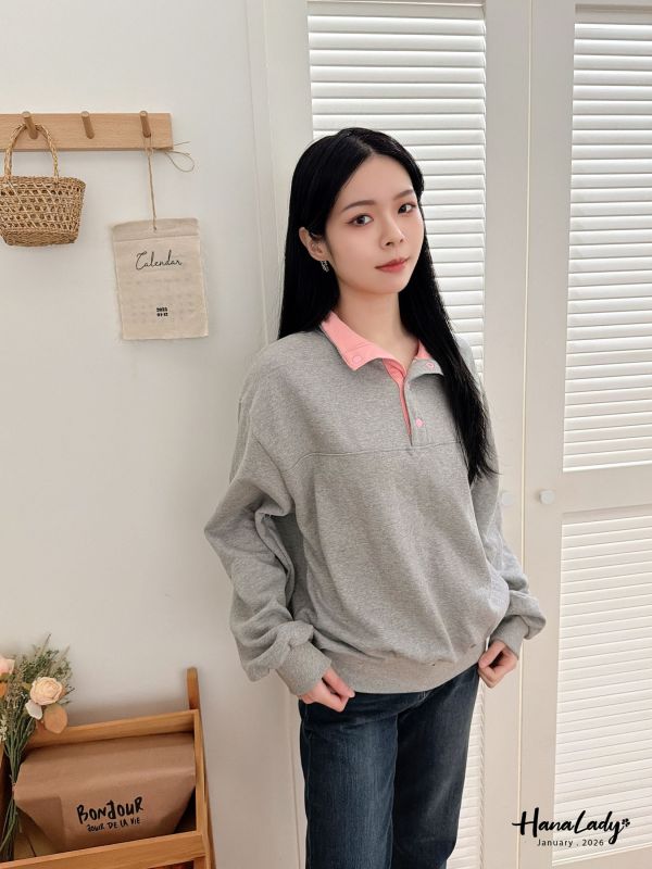 LEA79 配色排釦翻領內刷毛上衣 