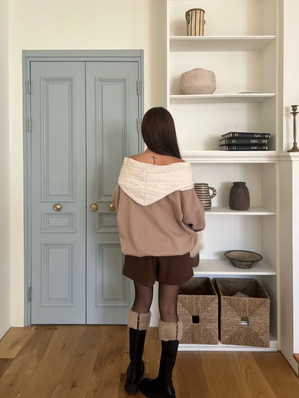 WQB70 麻花圍巾設計口袋帽T 