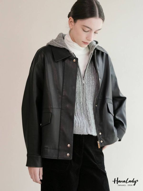 LEA64 超嫩Q麻花連帽針織拉鍊外 