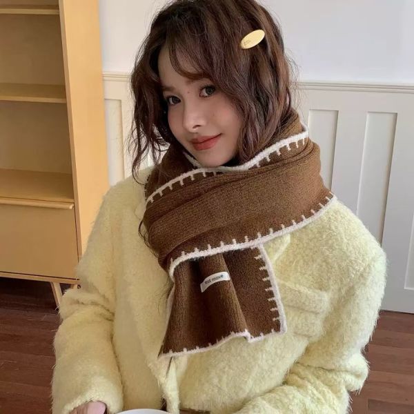 WQB40 簡約配色邊線條圍巾 