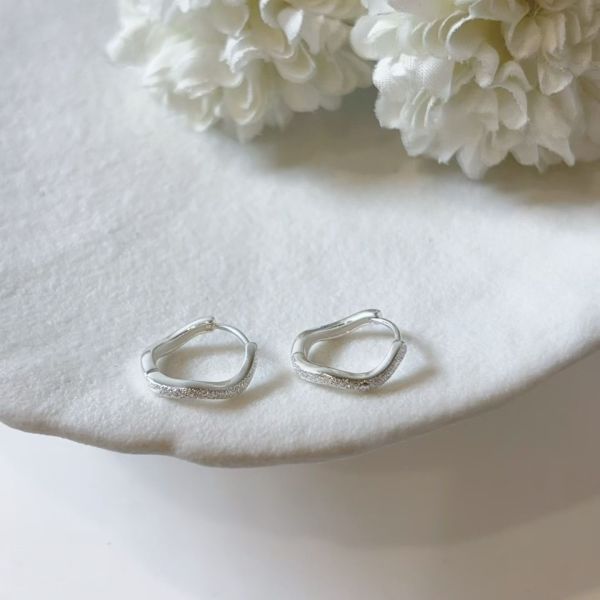 WQB42 純銀不規則閃鑽耳扣飾耳環 