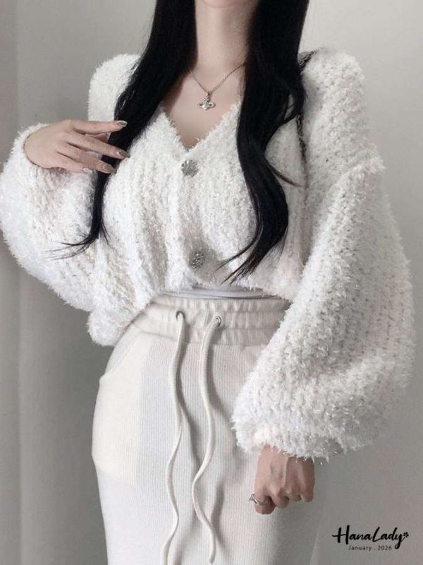 LEA17 閃亮亮鑽石釦QQ針織上衣 