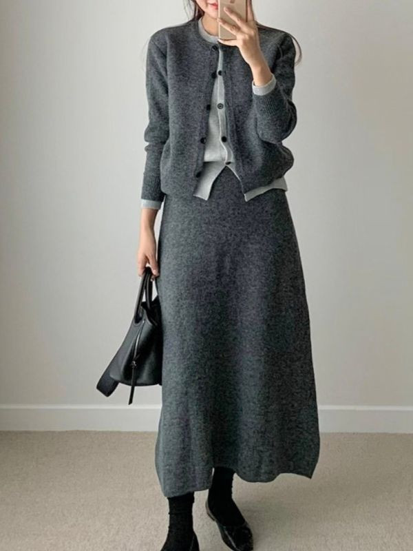 WQA80 假兩件配色排釦套裝 