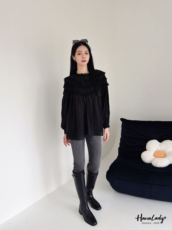 LEA62 層次領點點裙擺上衣 