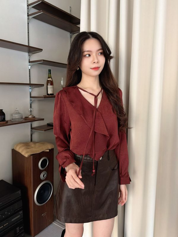 WQA05 波浪領微光澤壓紋雪紡 