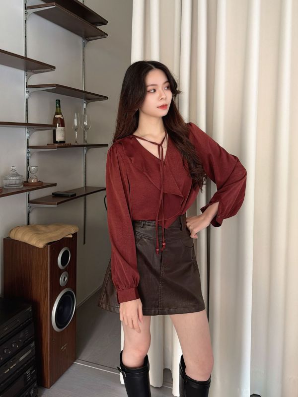 WQA05 波浪領微光澤壓紋雪紡 