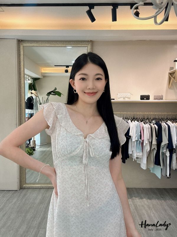 WCA46 古典荷葉V領碎花長洋 
