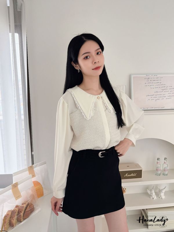 LEA23 超級美麗的毛呢雪紡上衣 