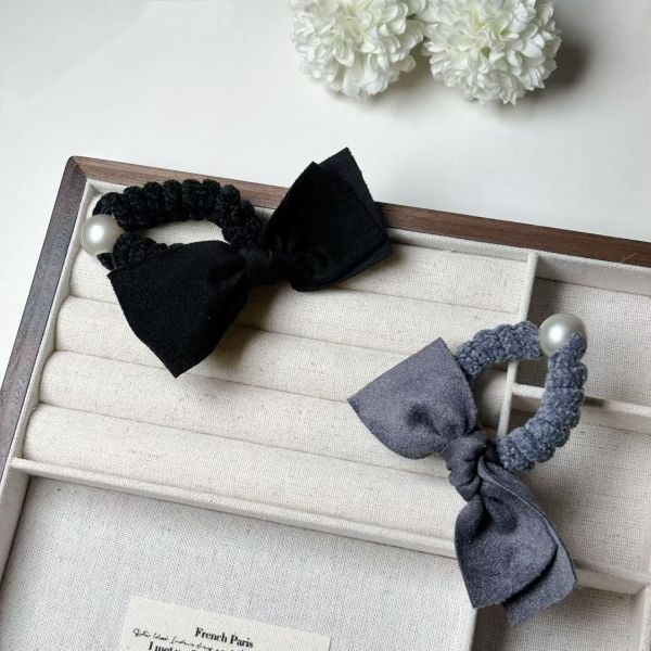 WQB51 麂皮蝴蝶結針織髮圈 