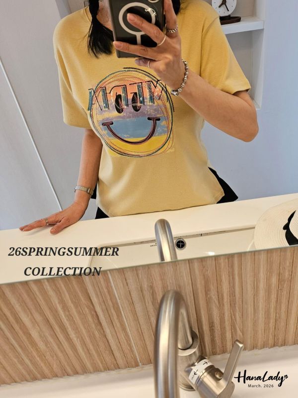 LSA37 刺繡彩虹微笑貼布T 