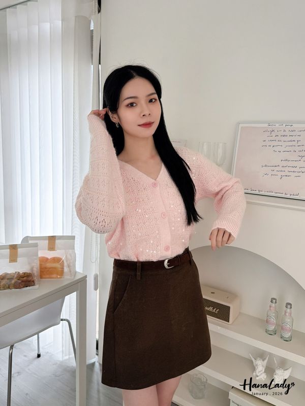 LEA21 簍空洞洞亮片針織上衣 