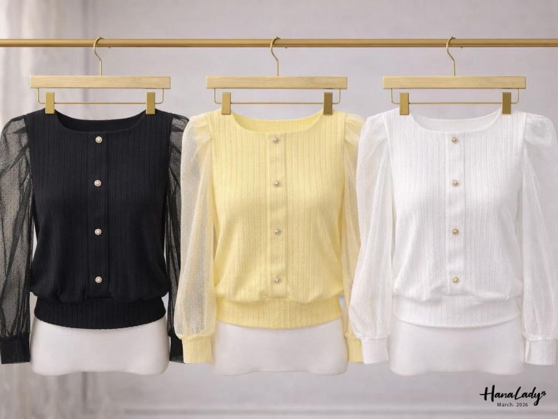 LSA19 蕾絲點點透袖針織上衣 