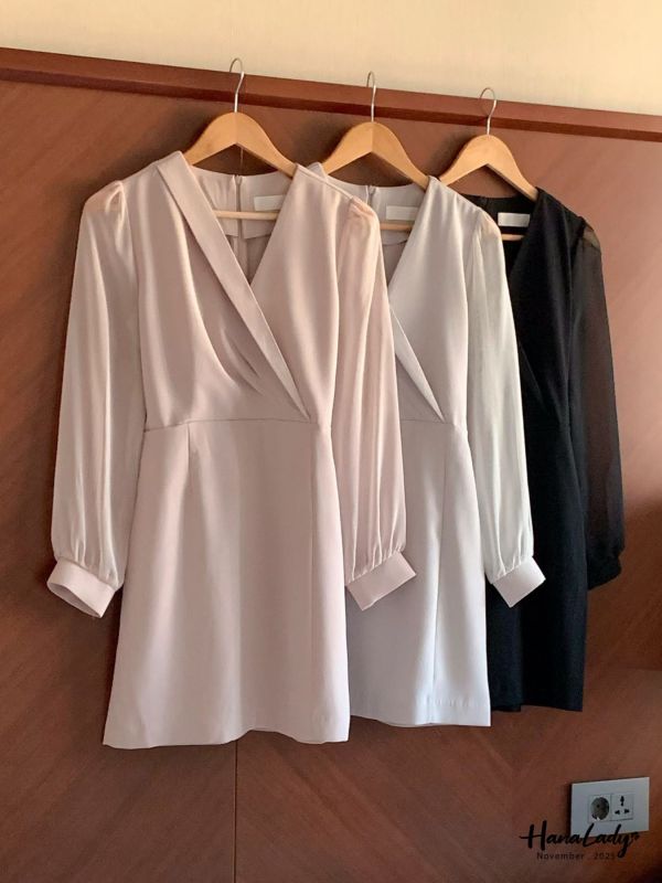 WJA59 層次交叉領透袖雪紡短洋 