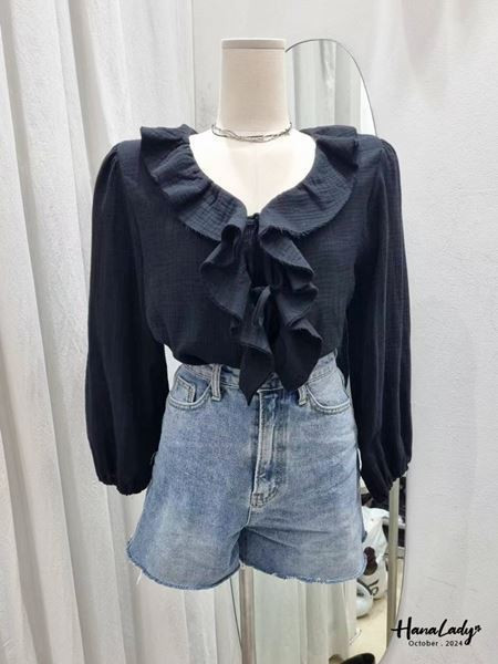 FTA15 浪漫荷葉領綁帶上衣 