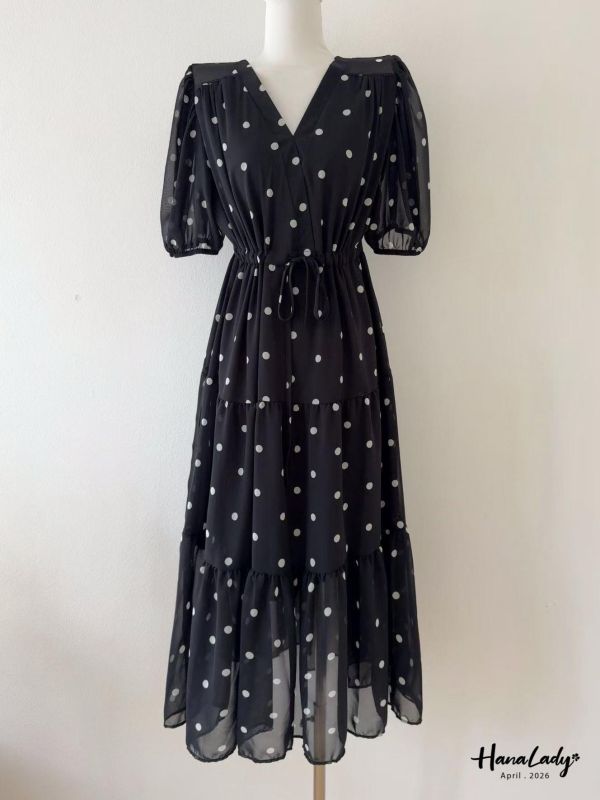 LFA22 復古點點雪紡長洋 