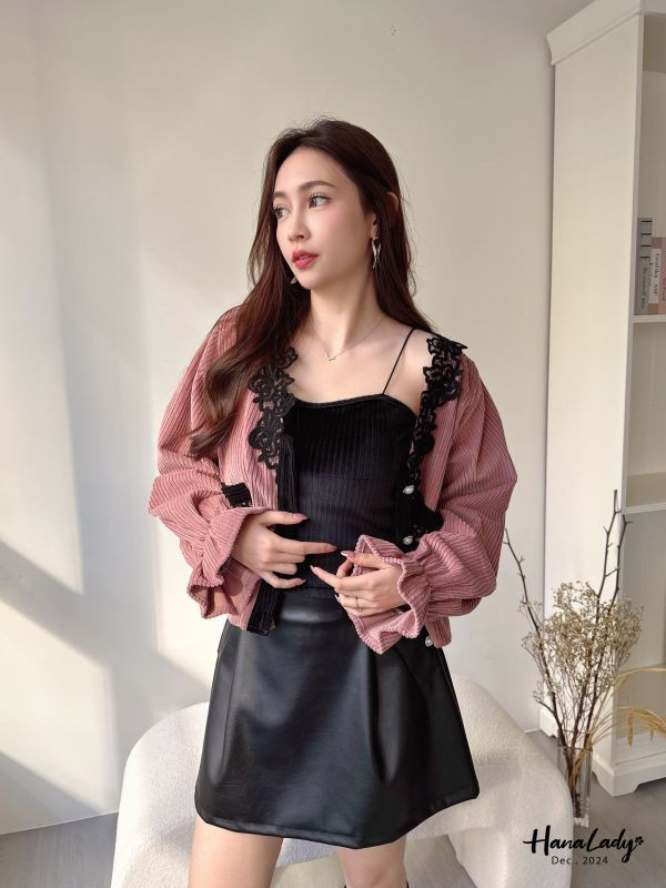 FQA85 絨布坑條細肩平口bratop 