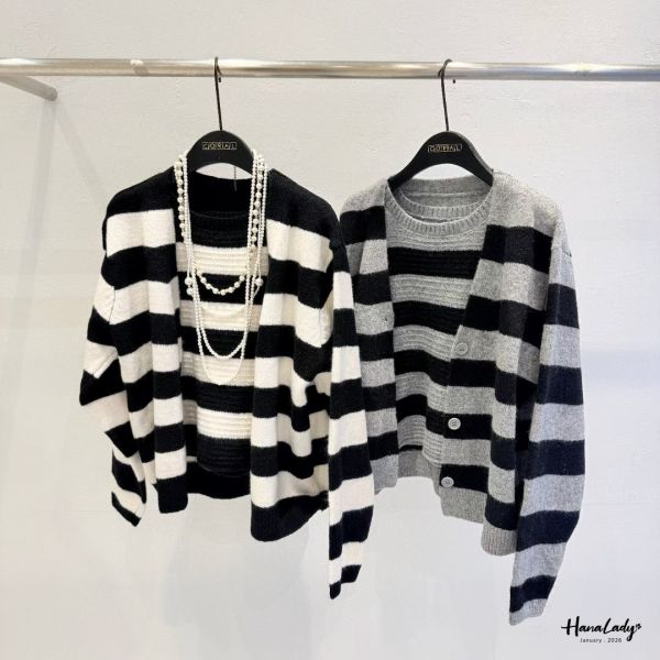 LEA13 兩件式削肩背心排釦針織上衣 