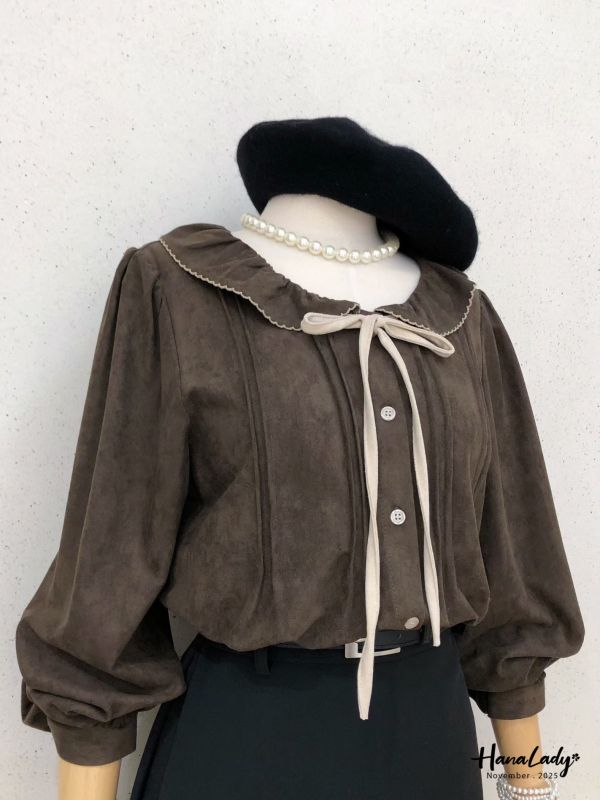 WJA40 超推日系蜜桃絨綁帶上衣 