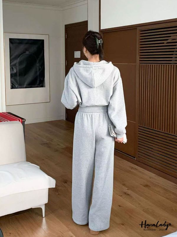 WJA94 編織設計內磨毛連帽套裝 