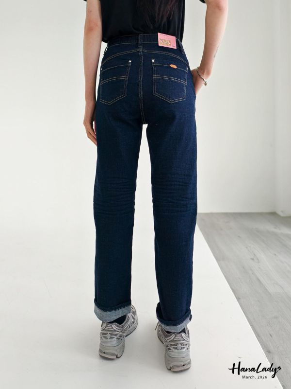 LSA53 車線感反摺設計丹寧褲 