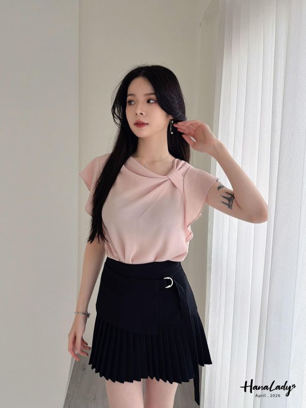 LFA47 釦帶設計拼接百摺褲裙 